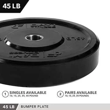 DAY 1 FITNESS Olympic Bumper Weighted Plate 2â€ For Barbells, Bars, 45 lb Single Plate - Shock-Absorbing, Minimal Bounce Steel Weights with Bumpers for Lifting, Strength Training, and Working Out