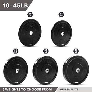 DAY 1 FITNESS Olympic Bumper Weighted Plate 2â€ For Barbells, Bars, 45 lb Single Plate - Shock-Absorbing, Minimal Bounce Steel Weights with Bumpers for Lifting, Strength Training, and Working Out