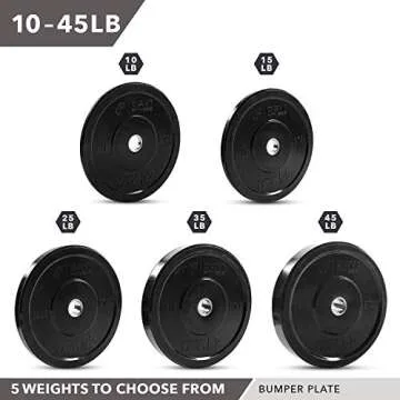 DAY 1 FITNESS Olympic Bumper Weighted Plate 2â€ For Barbells, Bars, 45 lb Single Plate - Shock-Absorbing, Minimal Bounce Steel Weights with Bumpers for Lifting, Strength Training, and Working Out