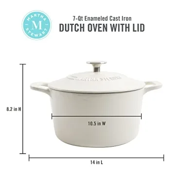 Martha Stewart 7 QT Enamel Cast Iron Dutch Oven for All Cooking