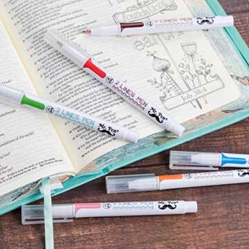 Mr. Pen- Double Line Pen, 6 Pack, Assorted Colors, Outline Pen, Two Color Pen, Two Line Pens, 3d Drawing Pen, 3d Writing Pen, 2 Line Pens, Double Line Marker Pens, Double Line Pens for Art