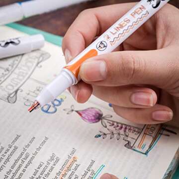 Mr. Pen- Double Line Pen, 6 Pack, Assorted Colors, Outline Pen, Two Color Pen, Two Line Pens, 3d Drawing Pen, 3d Writing Pen, 2 Line Pens, Double Line Marker Pens, Double Line Pens for Art