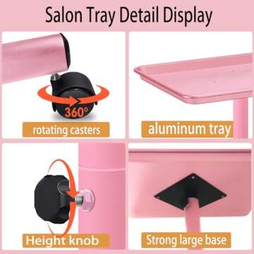 Niuadage Salon Tray, Salon Rolling Tray on Wheels, Salon Color Tray, Hair Stylist Tray, Allumium Salon Tray Height Adjustable Used As Tattoo Tray and Dental Tray