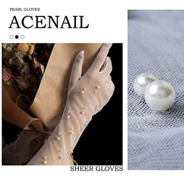 Acenail Pearl Women’s Wedding Gloves Long Tulle Bridal Gloves White Finger 20s Opera Evening Party Sheer Gloves for Brides