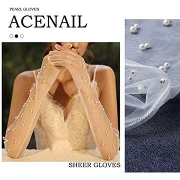 Acenail Pearl Women’s Wedding Gloves Long Tulle Bridal Gloves White Finger 20s Opera Evening Party Sheer Gloves for Brides