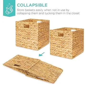 Best Choice Products 13x13in Hyacinth Baskets, Rustic Set Of 5 Multipurpose Collapsible Storage Organizer, Handwoven Laundry Totes for Bedroom, Living Room, Shelves - Natural