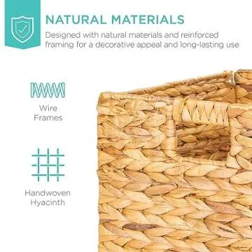 Best Choice Products 13x13in Hyacinth Baskets, Rustic Set Of 5 Multipurpose Collapsible Storage Organizer, Handwoven Laundry Totes for Bedroom, Living Room, Shelves - Natural