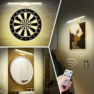 RAIFOOLLY Picture Light,5000mAh Rechargeabl Art Lights for Paintings,Remote 16" Display Accent Light with Timer and Dimmable for Wall,Frame,Portrait-Gold