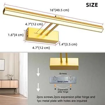 RAIFOOLLY Picture Light,5000mAh Rechargeabl Art Lights for Paintings,Remote 16" Display Accent Light with Timer and Dimmable for Wall,Frame,Portrait-Gold