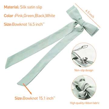 Satin Hair Bows for Girls and Women, B.PHNE Solid Bowknot Hair Clips, French Silk Stuff Barrettes Ponytail for Wedding 4 Pack (Long)