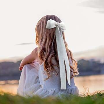 Satin Hair Bows for Girls and Women, B.PHNE Solid Bowknot Hair Clips, French Silk Stuff Barrettes Ponytail for Wedding 4 Pack (Long)