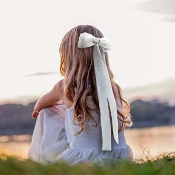 Satin Hair Bows for Girls and Women, B.PHNE Solid Bowknot Hair Clips, French Silk Stuff Barrettes Ponytail for Wedding 4 Pack (Long)