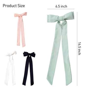 Satin Hair Bows for Girls and Women, B.PHNE Solid Bowknot Hair Clips, French Silk Stuff Barrettes Ponytail for Wedding 4 Pack (Long)