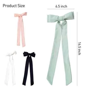 Satin Hair Bows for Girls and Women, B.PHNE Solid Bowknot Hair Clips, French Silk Stuff Barrettes Ponytail for Wedding 4 Pack (Long)