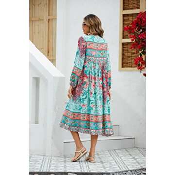 R.Vivimos Elegant Floral Print Bohemian Midi Dress