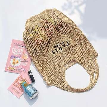 Generic Women'S Beach Bag Woven Straw Bag Summer Beach Handbag Large Capacity Travel Shoulder Handbags Hobo Bag (Beige)