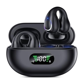 Open Ear Clip Wireless Earbuds Bluetooth 5.3, Sports Earphones Built-in Microphone with Earhooks, Wi...