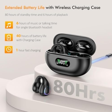 Open Ear Clip Wireless Earbuds Bluetooth 5.3, Sports Earphones Built-in Microphone with Earhooks, Wireless Ear Buds, Waterproof Fitness Headphones for Sports