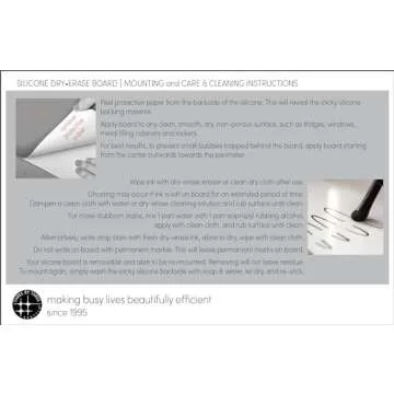 Three by Three Seattle 14 x 9 Inch Frameless Peel and Stick Dry Erase Monthly Planner for Office, Home, or School Décor (White)