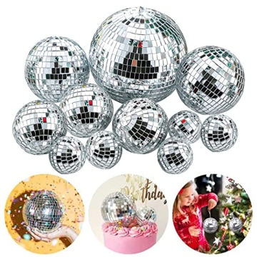 Newmemo 11pcs Disco Ball Cake Decoration Mirror Cake Topper 70's Disco Disco Ball Table Decorations ...