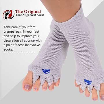 Foot Alignment Socks with Toe Separators by My Happy Feet | for Men or Women | Light Blue (Medium)