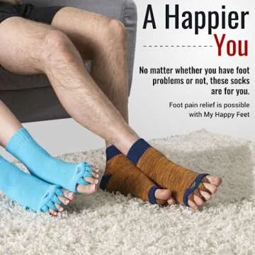 Foot Alignment Socks with Toe Separators by My Happy Feet | for Men or Women | Light Blue (Medium)