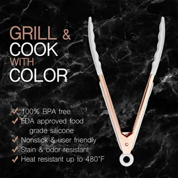 Stylish Stainless Steel Silicone Tongs Set for Cooking