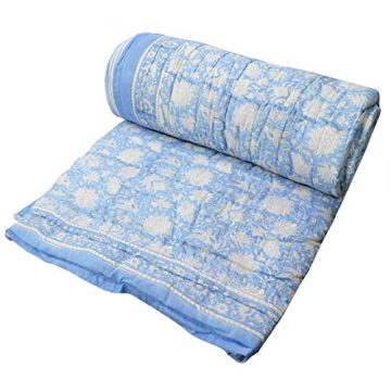 Chic Hand Block Floral Print Reversible Queen Quilt