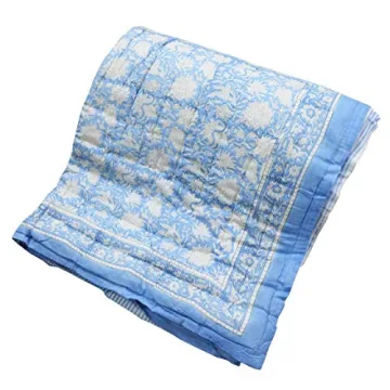 Chic Hand Block Floral Print Reversible Queen Quilt
