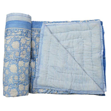 Chic Hand Block Floral Print Reversible Queen Quilt