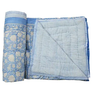 Chic Hand Block Floral Print Reversible Queen Quilt