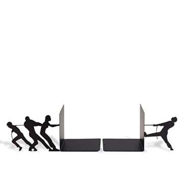 GEGUTON - Book Holder Organizer with Tug of War Theme - Steel Bookends for Books Organization, Decor...
