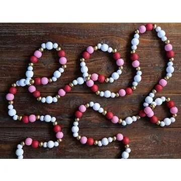 One Holiday Way 9-Foot Rustic Red, Pink, White and Gold Wood Bead Garland Christmas Tree Decoration - Decorative Vintage Wooden Beads for Everyday Chic Winter Valentines Farmhouse Xmas Home Decor