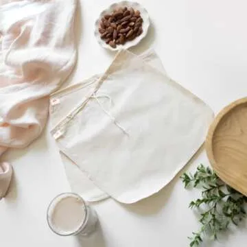 Pro Quality Organic Cotton Nut Milk Bag 2 Pack - 12"X12" XL Bags - Heavy Duty Reusable All Purpose Food Strainer - Food Grade BPA-Free