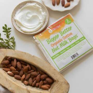 Pro Quality Organic Cotton Nut Milk Bag 2 Pack - 12"X12" XL Bags - Heavy Duty Reusable All Purpose Food Strainer - Food Grade BPA-Free