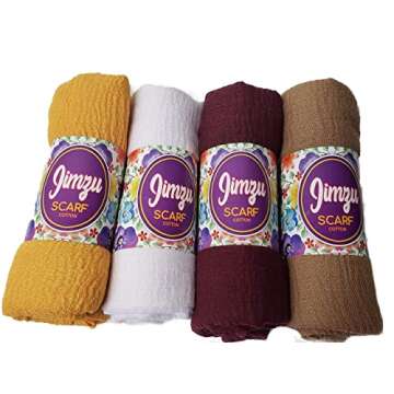Jimzu Hijab Scarfs for Women Crinkle Cotton Scarf Lightweight Head wrap 4 PCs