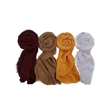 Jimzu Hijab Scarfs for Women Crinkle Cotton Scarf Lightweight Head wrap 4 PCs