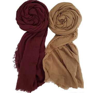 Jimzu Hijab Scarfs for Women Crinkle Cotton Scarf Lightweight Head wrap 4 PCs