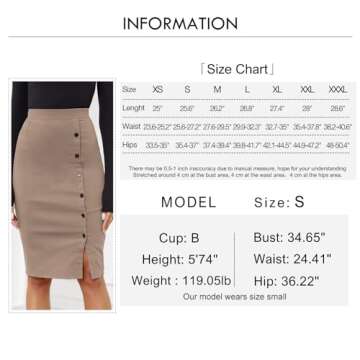 Byinns Pencil Skirts for Women Elastic High Waist Button Slit Work Skirts Stretchy Plaid Bodycon Midi Skirt