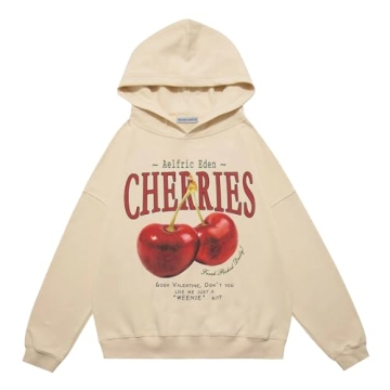 Aelfric Eden Graphic Hoodies Unisex Cherries Printed Oversized Hoodie Sweatshirt Long Sleeve Streetw...