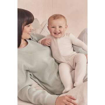MORI Baby Unisex Pajamas in Ribbed Ecru with Zip and Mitts of Viscose from Bamboo - Footed Jumpsuit Sleepwear - 3-6 Months