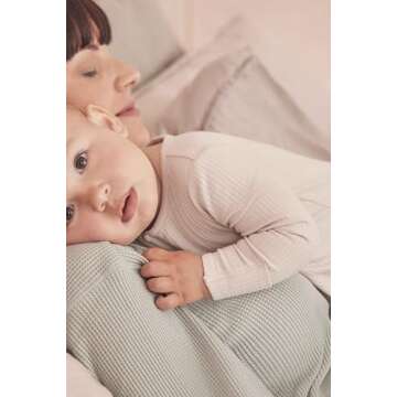 MORI Baby Unisex Pajamas in Ribbed Ecru with Zip and Mitts of Viscose from Bamboo - Footed Jumpsuit Sleepwear - 3-6 Months