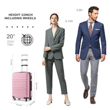 Kono 20'' Carry on Luggage Lightweight with Spinner Wheel TSA Lock Hardside Luggage Airline Approved...