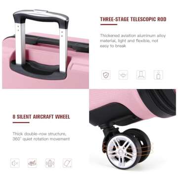 Kono 20'' Carry on Luggage Lightweight with Spinner Wheel TSA Lock Hardside Luggage Airline Approved Carry on Suitcase Pink