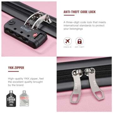 Kono 20'' Carry on Luggage Lightweight with Spinner Wheel TSA Lock Hardside Luggage Airline Approved Carry on Suitcase Pink