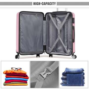 Kono 20'' Carry on Luggage Lightweight with Spinner Wheel TSA Lock Hardside Luggage Airline Approved Carry on Suitcase Pink