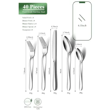 40-Piece Stainless Steel Silverware Set Mirror Finish Dishwasher Safe