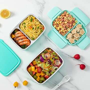 Freshmage Stainless Steel Bento Box Adult Lunch Box, Leakproof Stackable Large Capacity Dishwasher Safe Lunch Container with Divided Compartments, Green