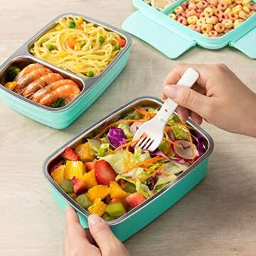 Freshmage Stainless Steel Bento Box Adult Lunch Box, Leakproof Stackable Large Capacity Dishwasher Safe Lunch Container with Divided Compartments, Green
