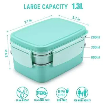 Freshmage Stainless Steel Bento Box Adult Lunch Box, Leakproof Stackable Large Capacity Dishwasher Safe Lunch Container with Divided Compartments, Green
